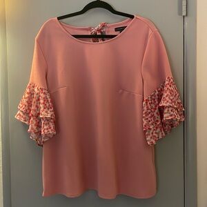 Lane Bryant Pink Short Sleeve Blouse/Top With Polkadot Print Ruffle Sleeves